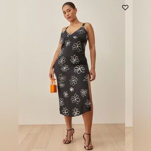 Reformation Black and White Floral Midi Dress